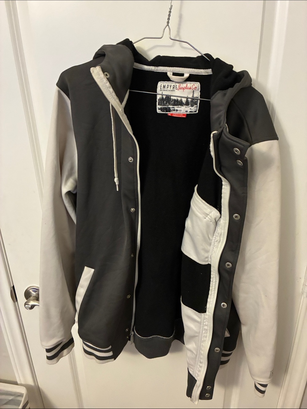 Empyre Black and White Hooded Varsity Jacket for Men